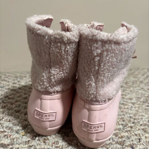 Sperry Saltwater Duck Boots Pink Rubber Fleece Teddy Waterproof- Size 8.5 - Picture 6 of 10